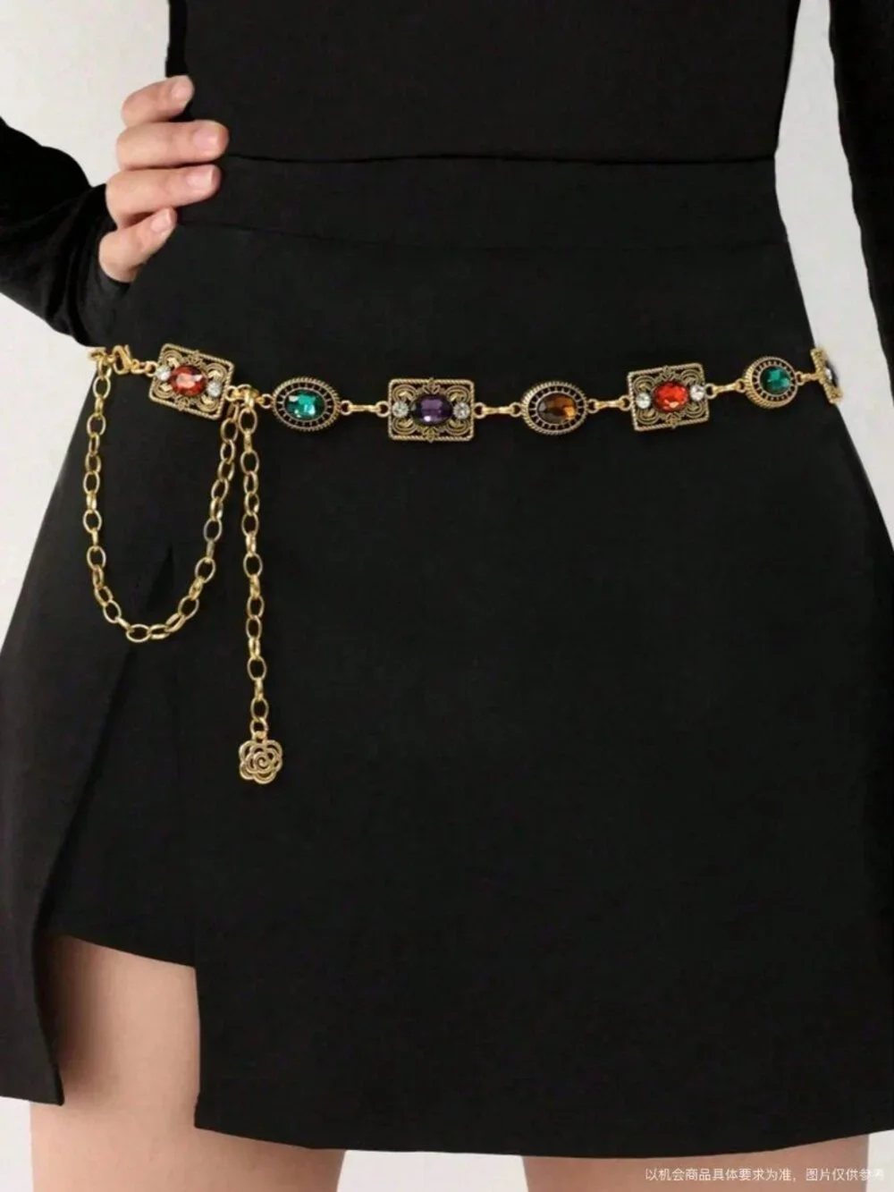 Gold Boho Women's Carved Waist Belt with Metal Chain - Picture 1 of 7